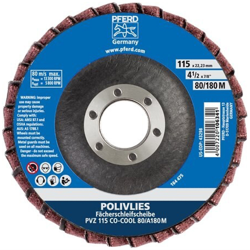 4-1/2" POLIVLIES? CO-COOL FLAP DISC - 7/8" ARBOR HOLE - 80 GRIT, MEDIUM GRADE