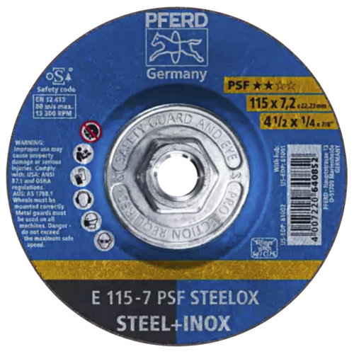 4-1/2" X 1/4" GRINDING WHEEL, 5/8-11 THD. - A 24 L PSF-INOX - TYPE 27