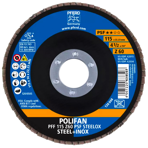 4-1/2" X 7/8" POLIFAN® FLAP DISC - FLAT - PSF, ZIRCONIA, 60 GRIT