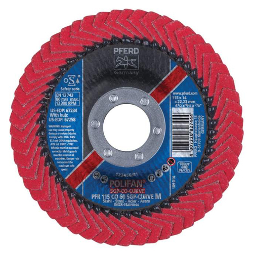 4-1/2" X 7/8" A.H. POLIFAN® FLAP DISC - CO SGP CURVE STEELOX, CERAMIC OXIDE, 60 GRIT, MEDIUM RADIUS