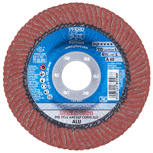 4-1/2" X 7/8" A.H. POLIFAN® FLAP DISC - A SGP CURVE ALU, ALUMINUM OXIDE, 40 GRIT, LARGE RADIUS