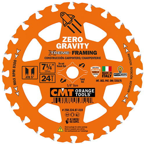CMT ZERO GRAVITY 7-1/4" X 24T X 5/8" AH CIRCULAR SAW BLADE - FRAMING