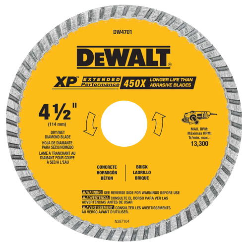 DEWALT XP 4-1/2" WET/DRY TURBO DIAMOND BLADE FOR CONCRETE/MASONRY