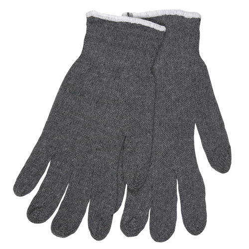 STRING KNIT WORK GLOVES - 7 GAUGE REGULAR WEIGHT - GRAY COTTON POLYESTER HEMMED CUFF<p>LARGE</p>