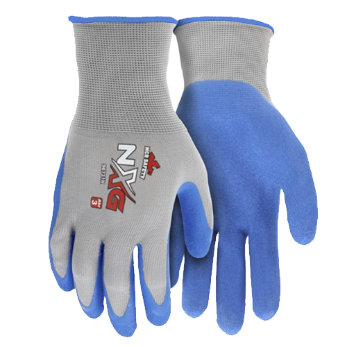 NXG WORK GLOVES 13 GAUGE GRAY NYLON SHELL BLUE FOAM LATEX PALM AND FINGERTIPS <p>MEDIUM</p>