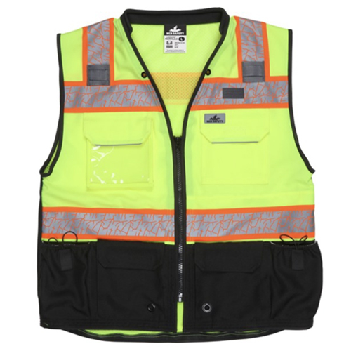 MCR HI-VIZ LIME SURVEYOR'S SAFETY VEST MESH 3" ORANGE SILVER STRIPED TRIMMED WITH SILVER<p>XXX-LARGE