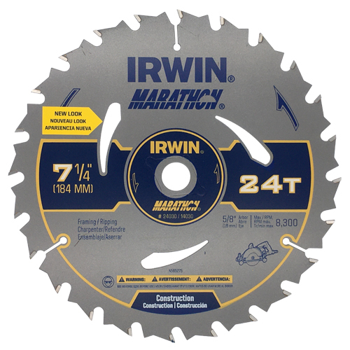 IRWIN MARATHON CIRCULAR SAW BLADE, 7-1/4" X 24 TPI