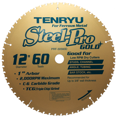 TENRYU STEEL-PRO GOLD  CIRCULAR SAW BLADE FOR FERROUS METAL, 12" X 60 TPI, 1" ARBOR