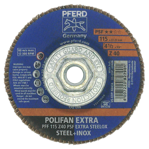 4-1/2" X 5/8-11 POLIFAN® FLAP DISC - FLAT - PSF-EXTRA, ZIRCONIA, 40 GRIT