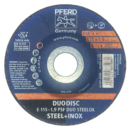 4-1/2" X .065" DUODISC® WHEEL, 7/8" AH - A 46 P PSF-INOX - TYPE 27