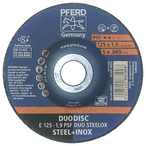 5" X .065" DUODISC® WHEEL, 7/8" AH - A 46 P PSF-INOX - TYPE 27