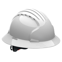 JSP EVOLUTION DELUXE 6161 FULL BRIM HARD HAT WHITE, 6-PT TEXTILE SUSP, WHEEL RATCHT, CLASS E